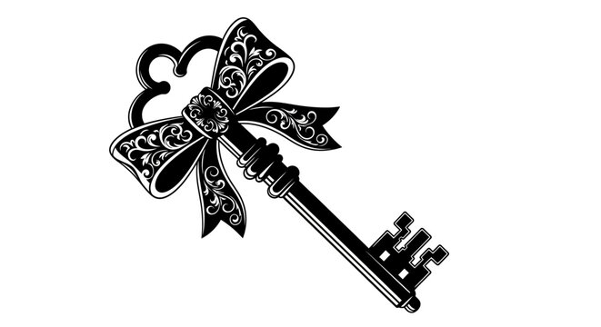 Decorative antique skeleton key with bow.