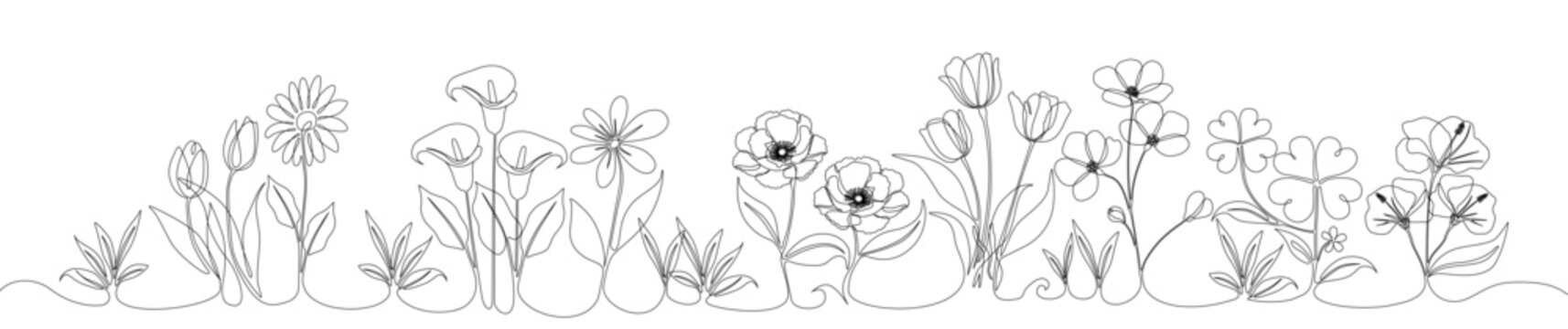 One Line Illustration &ndash; Minimal Floral Flowers	