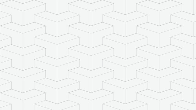 An abstract geometric seamless pattern creates a modern vector wallpaper design featuring a 3d cube mosaic texture and gray tile shape backdrop for decoration