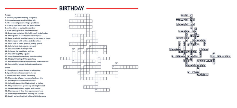 Birthday crossword puzzle template with clues and answers  