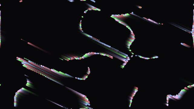 Abstract particle motion background with flowing colorful dots and lines creating dynamic digital patterns, ideal for technology, data, and futuristic themes.
