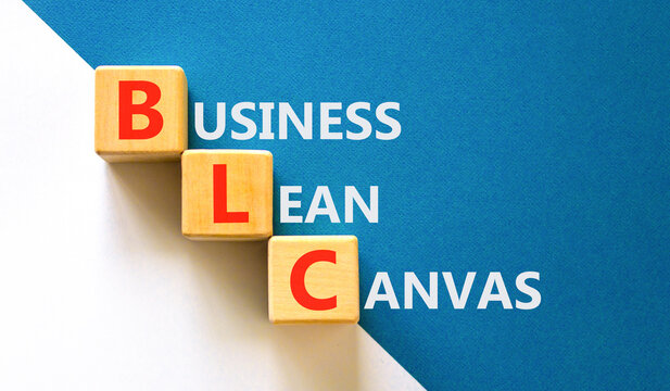BLC business lean canvas symbol. Concept words BLC business lean canvas on beautiful wooden cubes. Beautiful white blue background. BLC business lean canvas concept. Copy space.