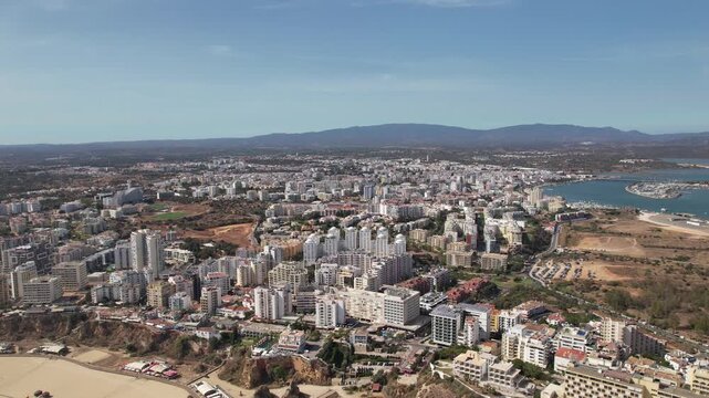 Aerial View City of Portim&atilde;o and Praia da Rocha in Algarve, Portugal