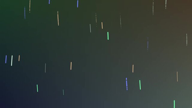 Abstract digital rain falling lines creating a dynamic motion background with colorful particles, perfect for technology, data, or futuristic video projects and presentations.