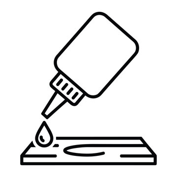 Minimalist glue bottle line icon, liquid adhesive drop falling on surface vector, industrial super glue applicator symbol for DIY and repair