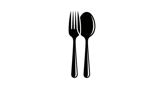 Black fork and spoon eating utensils.