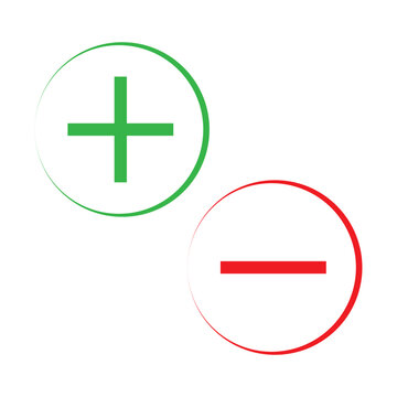 Minimal plus and minus symbol. Add and Subtract icon in a circle with green and red color Isolated on light Background.