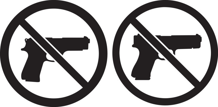 No guns allowed silhouette forbidden sign icons isolated on white background with no gun public safety prohibited forbidden
