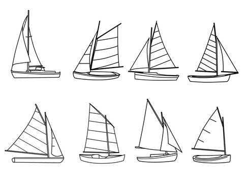 Sailboat line art vector set. Sail open
