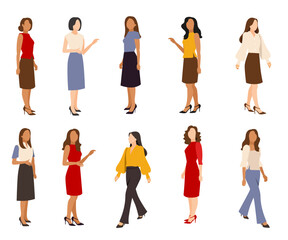Obraz premium Flat vector people colored set. Women in the office