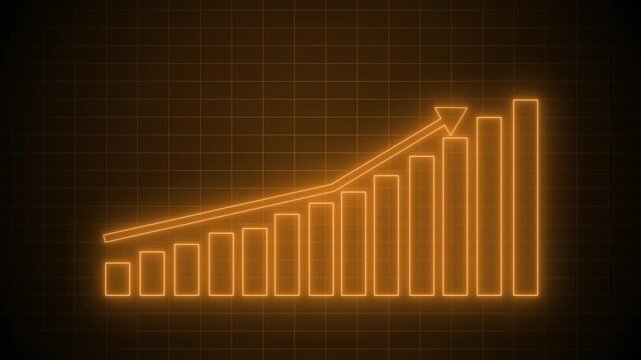 Neon-style glowing bar chart with ascending bars and an upward arrow animation