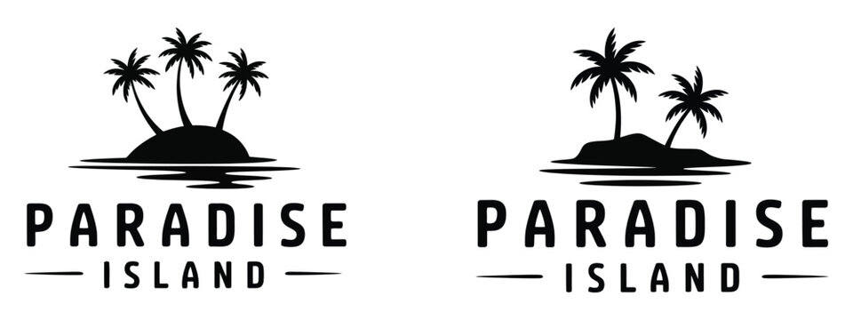 Paradise island logo featuring tropical palm trees and water reflection in a minimalist design, ideal for travel, tourism, resort, and coastal branding.