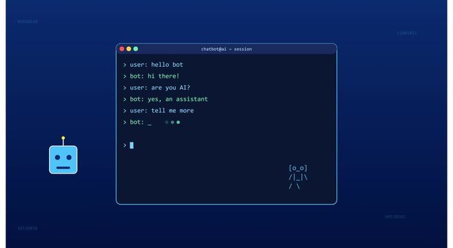 Ai chatbot interface animation: artificial intelligence text conversation and machine learning concept animation