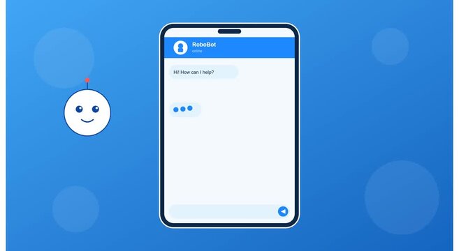 Ai chatbot interface on smartphone screen with animated robot assistant animation