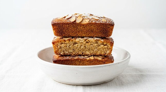 Golden Brown Rectangular Financier Almond Cake | French Petit Four Stock Photo