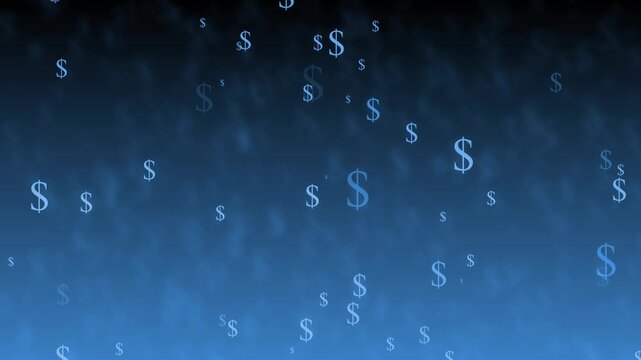 Dollar signs falling gradient background with bokeh-like fog effect animation