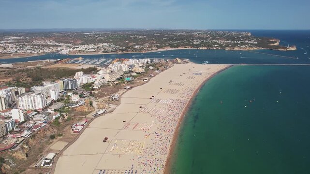 Aerial View City of Portim&atilde;o and Praia da Rocha in Algarve, Portugal