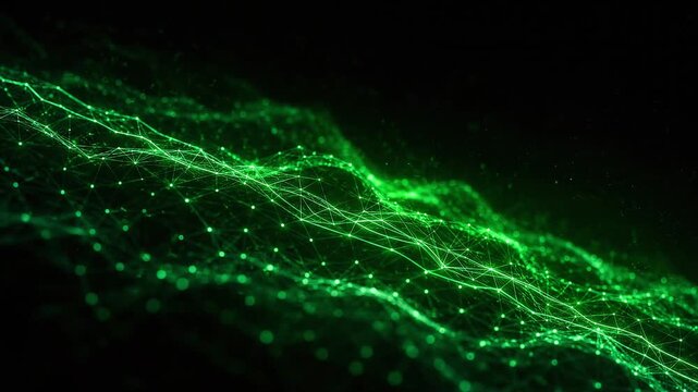 Abstract Green Digital Wave with Glowing Particles and Flowing Data Lines Creating Futuristic Technology Network Background Animation
