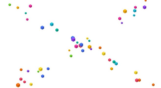 Colorful floating 3 d cubes abstract animation background, animation on white