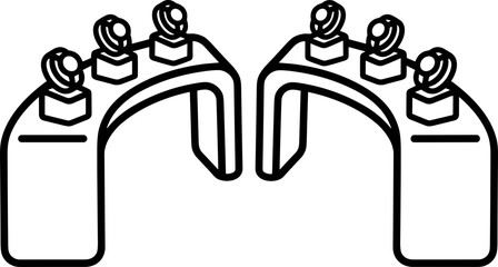 Pair of abstract geometric arches with display stands, minimalist line art © kumara