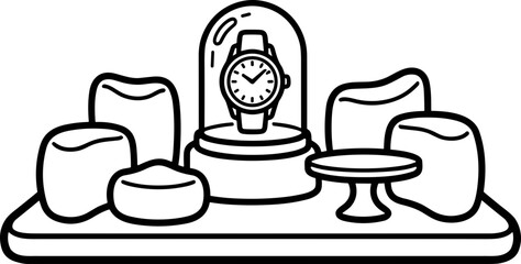 Luxury Watch Displayed Under Glass Dome on Pedestal with Jewelry Stands © kumara