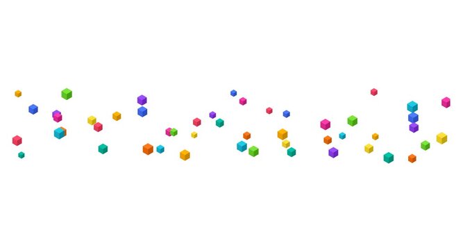 Colorful floating 3 d cubes abstract motion animation background, on white