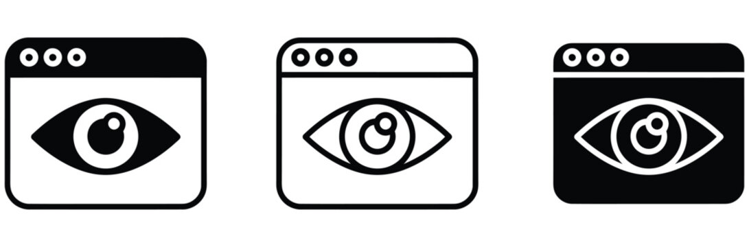 Eye icons in browser windows for privacy and security concepts, Symbolizing online surveillance and data protection