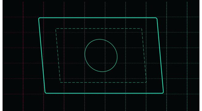 Digital camera viewfinder overlay with grid lines and focus target animation