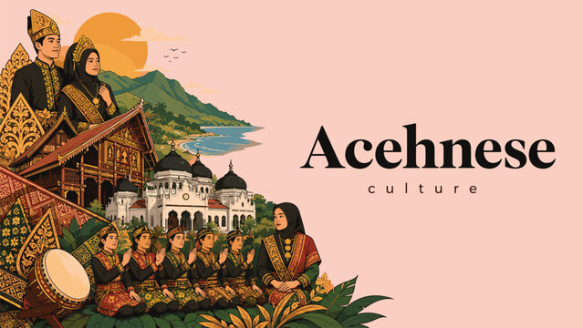 Acehnese Cultural Heritage Illustration Highlighting Traditional Identity and Customs