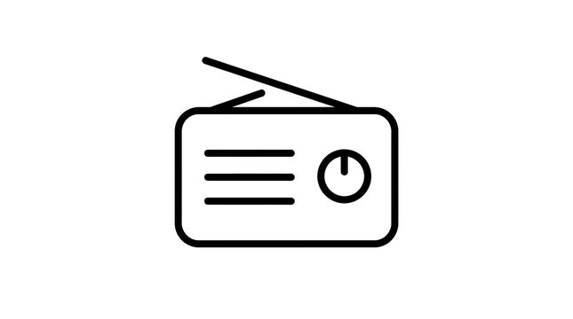 Vintage transistor radio icon minimalist line art illustration for broadcasting and communication concepts
