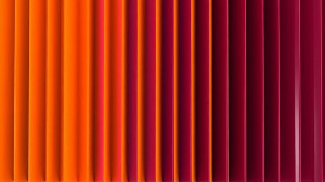 Tracking shot of vertical pleated curtains sliding open and closed revealing orange and magenta fabric panels on stage interior backdrop