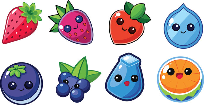 Vibrant tropical summer fruit stickers featuring pineapple strawberry and watermelon slices