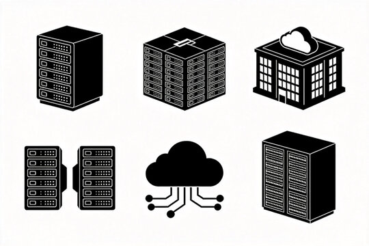 Modern Cloud Data Center And Server Rack Icon Set For Enterprise Hosting Network Storage And Cloud Computing Applications