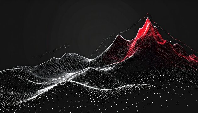 Abstract 3D landscape of data visualization, mountains in red and white