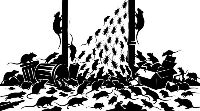 Rats escaping from burning trash cans.