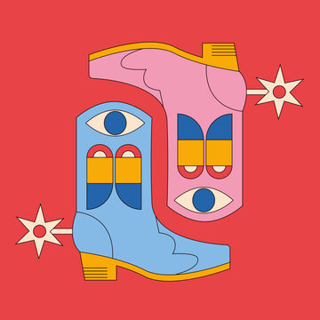 Colorful Cowboy Boots Illustration with Vibrant Western Style