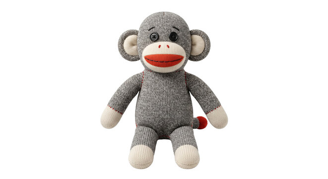 Sitting handmade knit sock monkey plush toy