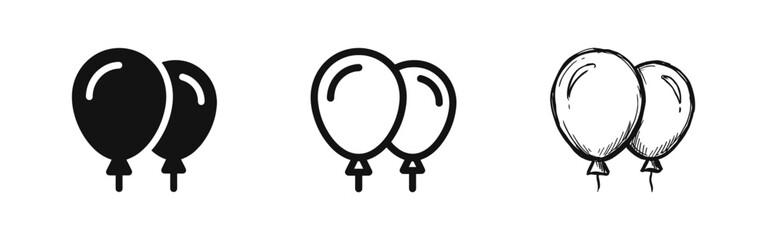 Party Balloons Icon Set in Flat, Outline, and Hand-Drawn Sketch Styles for Celebrations and Events © drawing lines