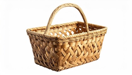 Fototapeta premium Woven, rectangular, wicker basket with a sturdy, arched handle
