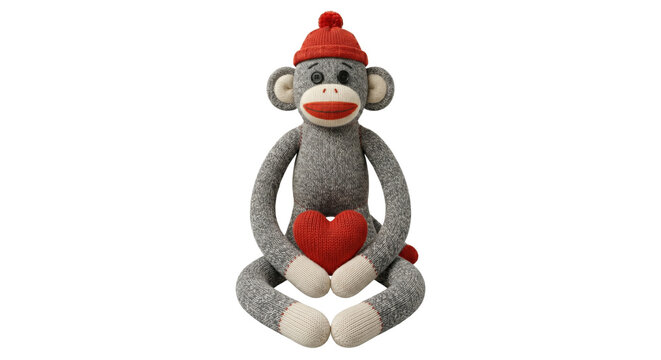 Sitting handmade knit sock monkey toy