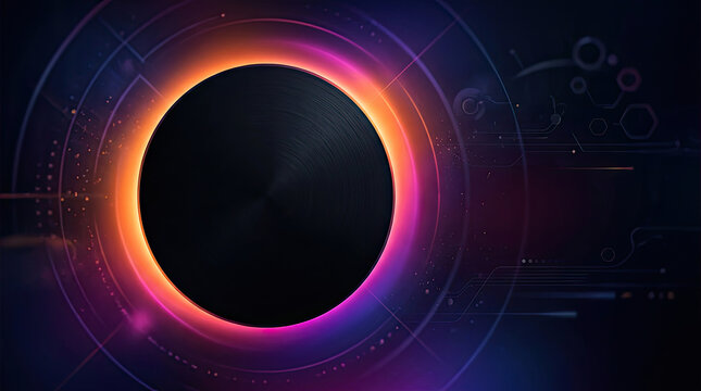 Abstract eclipse concept with glowing colorful rings and digital data circles abstract technology colorful