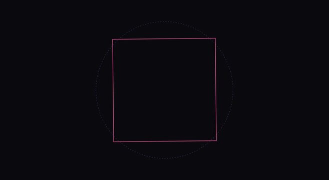 Minimalist neon square rotating in circle frame abstract motion animation background
