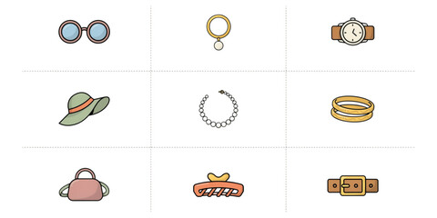 Set of six colorful flat design icons with gift, shopping, and travel themes Vector © MST SUETI