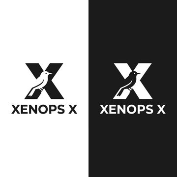 Modern Xenops X logo design with bird silhouette and letter X.