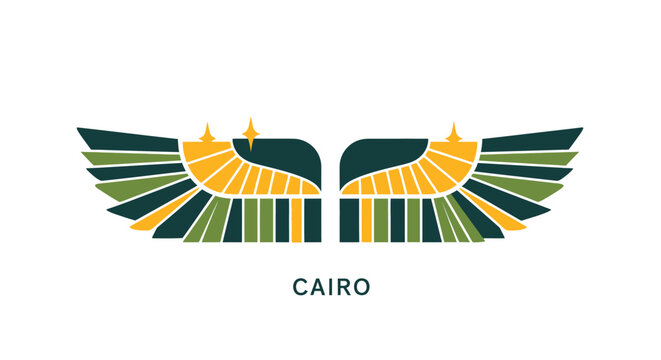 Colorful Symmetrical Winged Logo Design Cairo Theme.