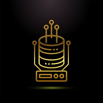Golden server rack icon with data connections for network infrastructure systems.
