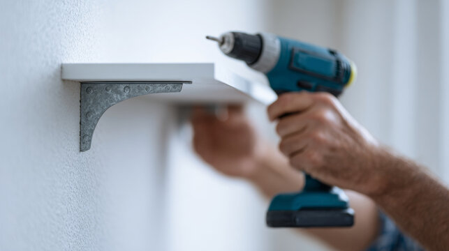 Installing white wall shelf with drill