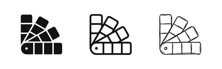 Color palette and swatch icon set in solid outline and hand drawn styles for design and painting