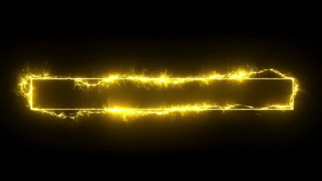 Static shot of glowing electric rectangle pulsing with moving sparks and crackling plasma border on black background
