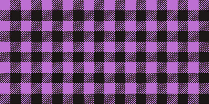 Purple and black gingham background. Vichy seamless pattern. Checkered texture print. Buffalo design, blanket and plaid backdrop.